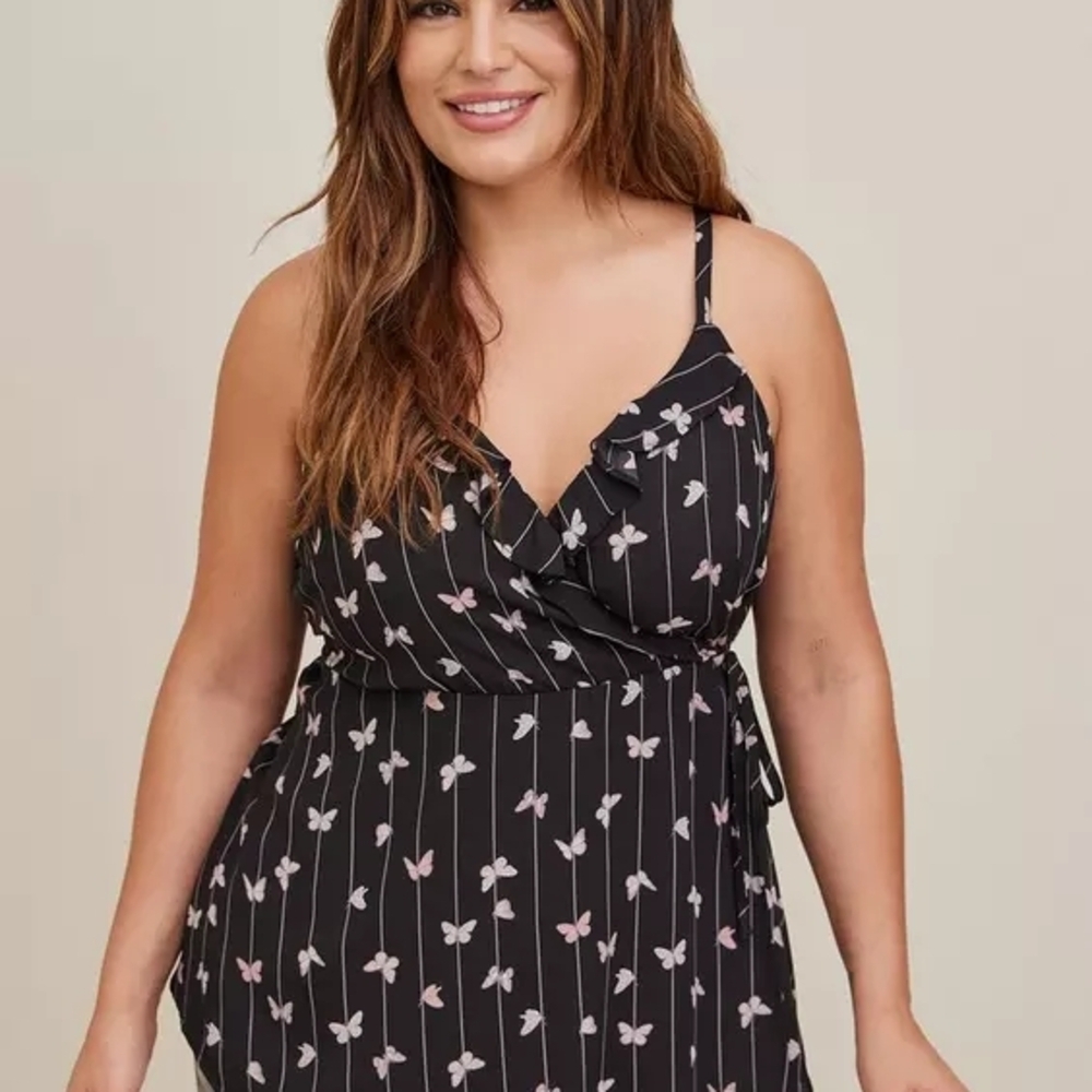 NWT Torrid Black Butterfly Print Tank Top | Surplice Neck Georgette Size 3